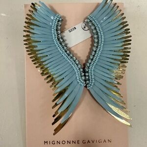 NWT Mignonne Gavigan baby Blue and Gold mega Madeline angel wing earrings